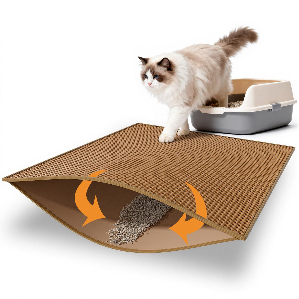 Pieviev cat litter mat front view shows litter trapping for cleaner paws.