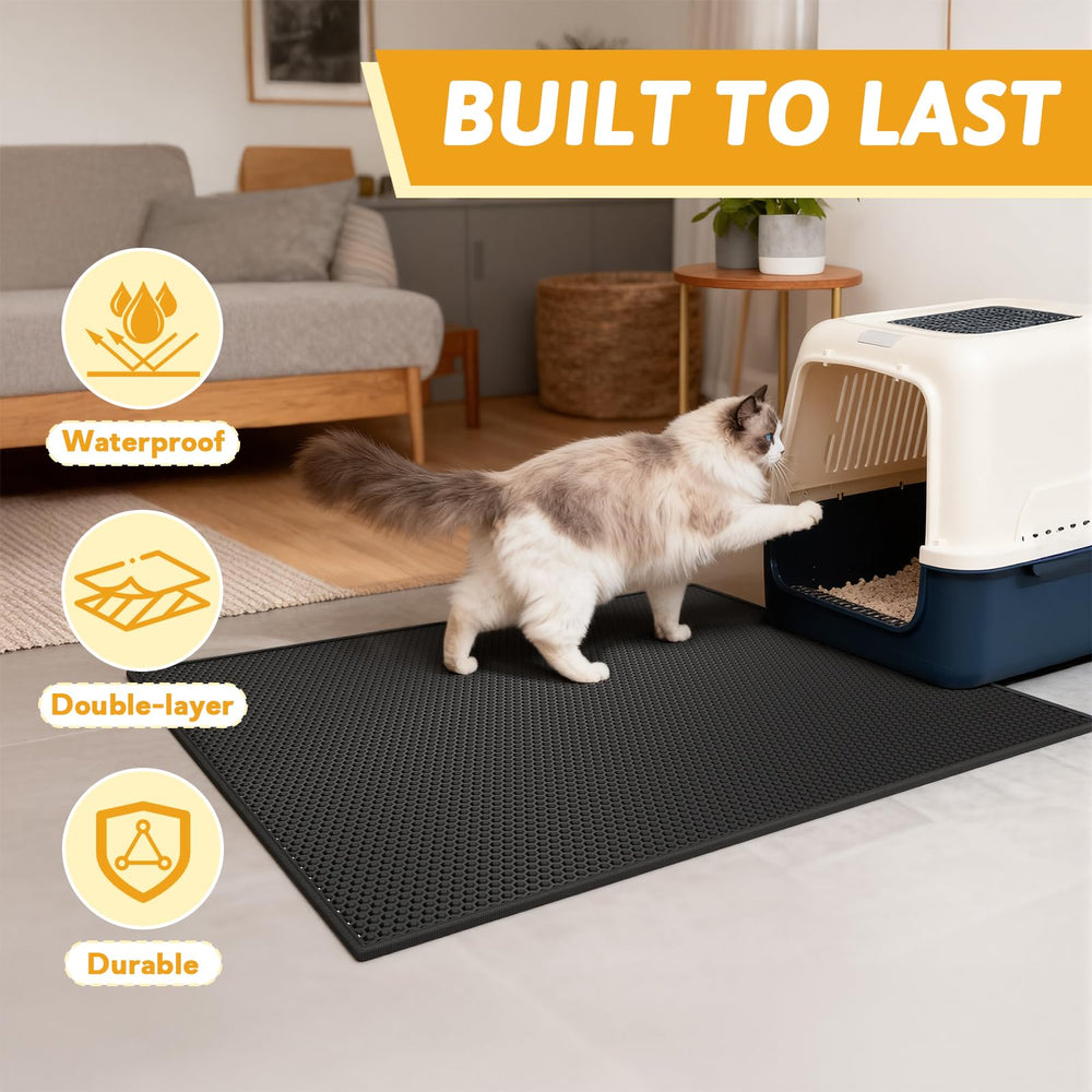 Pieviev mat works with hooded and self-cleaning litter boxes.
