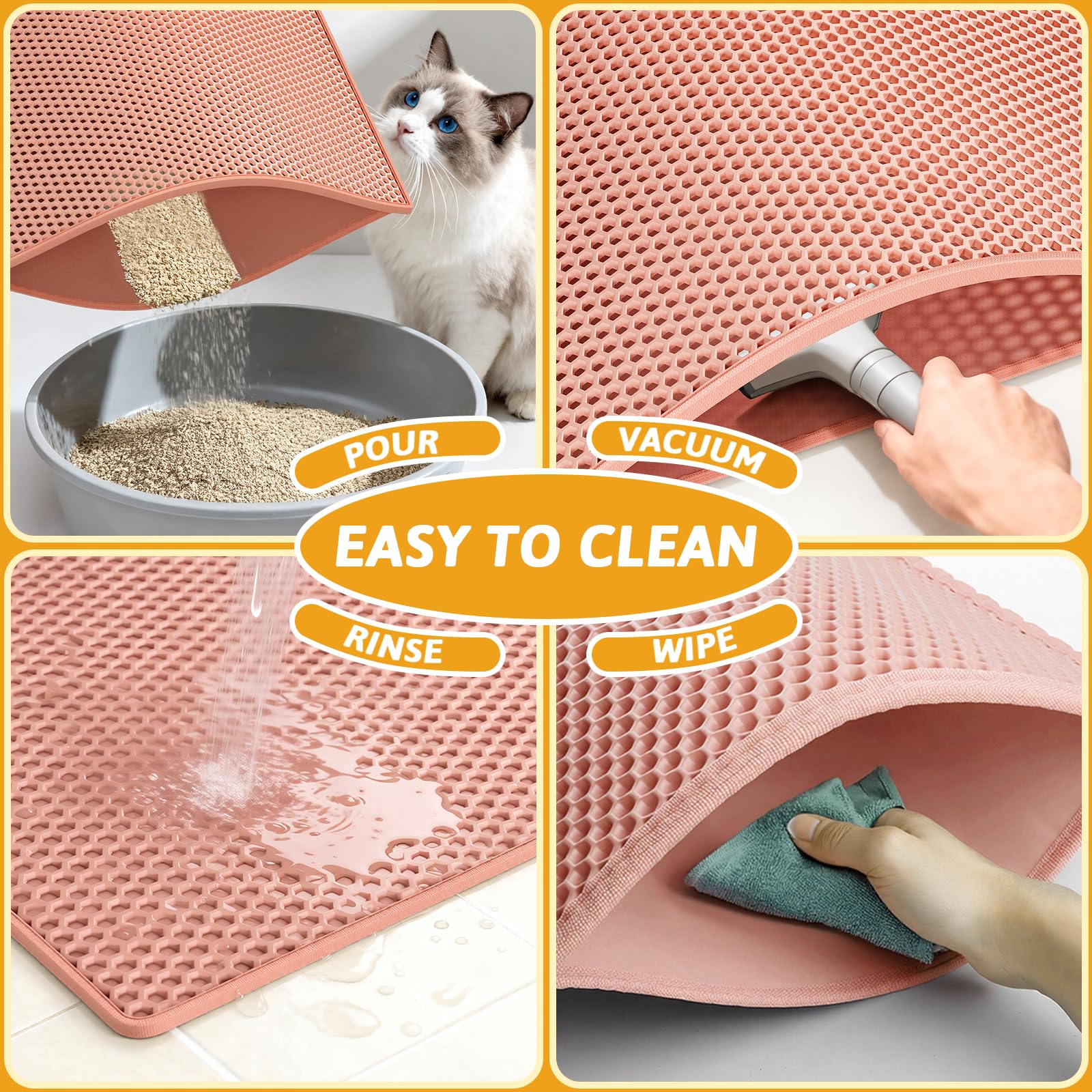Large-hole design efficiently traps litter from paws