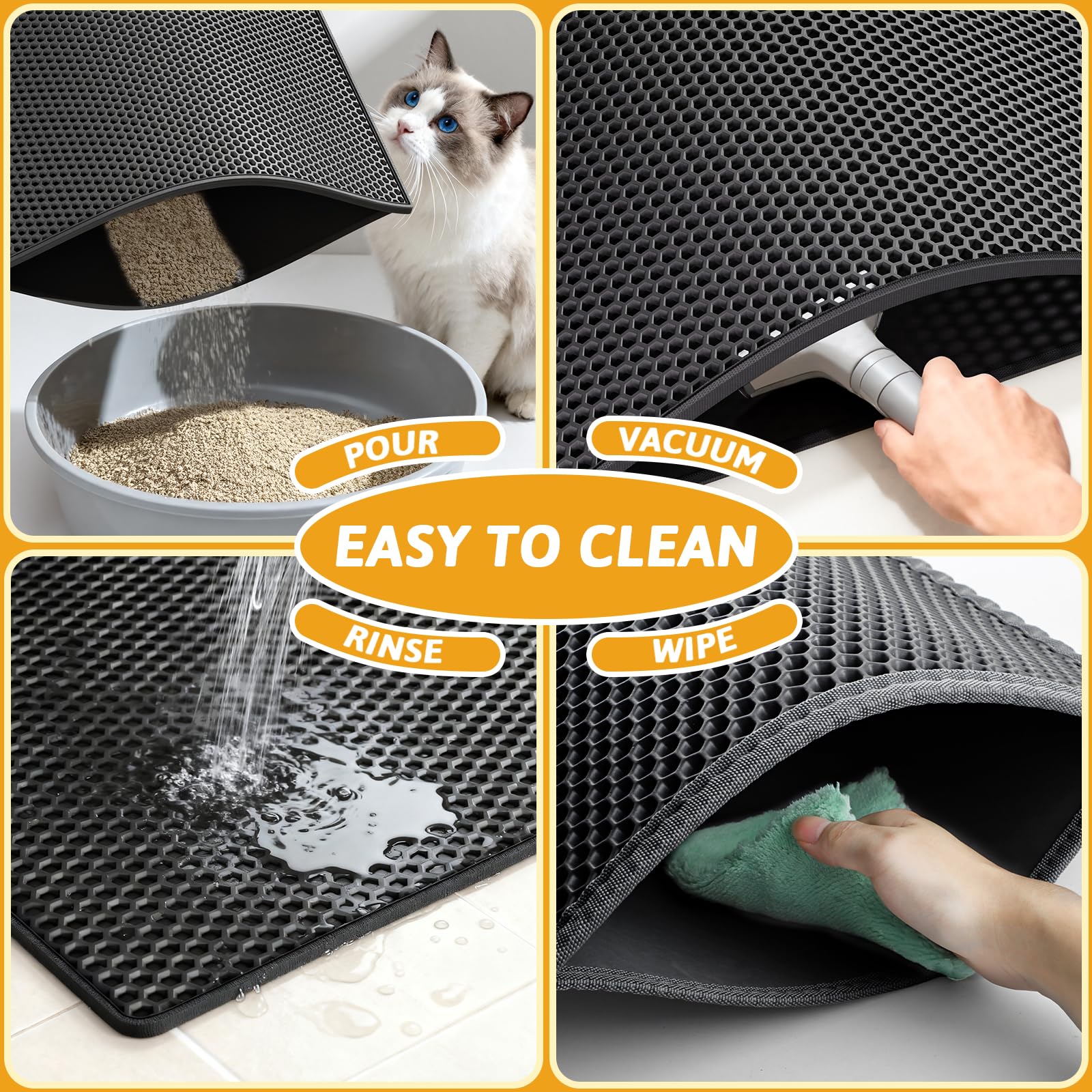 Pieviev 36x30 inch mat covers a large litter area.