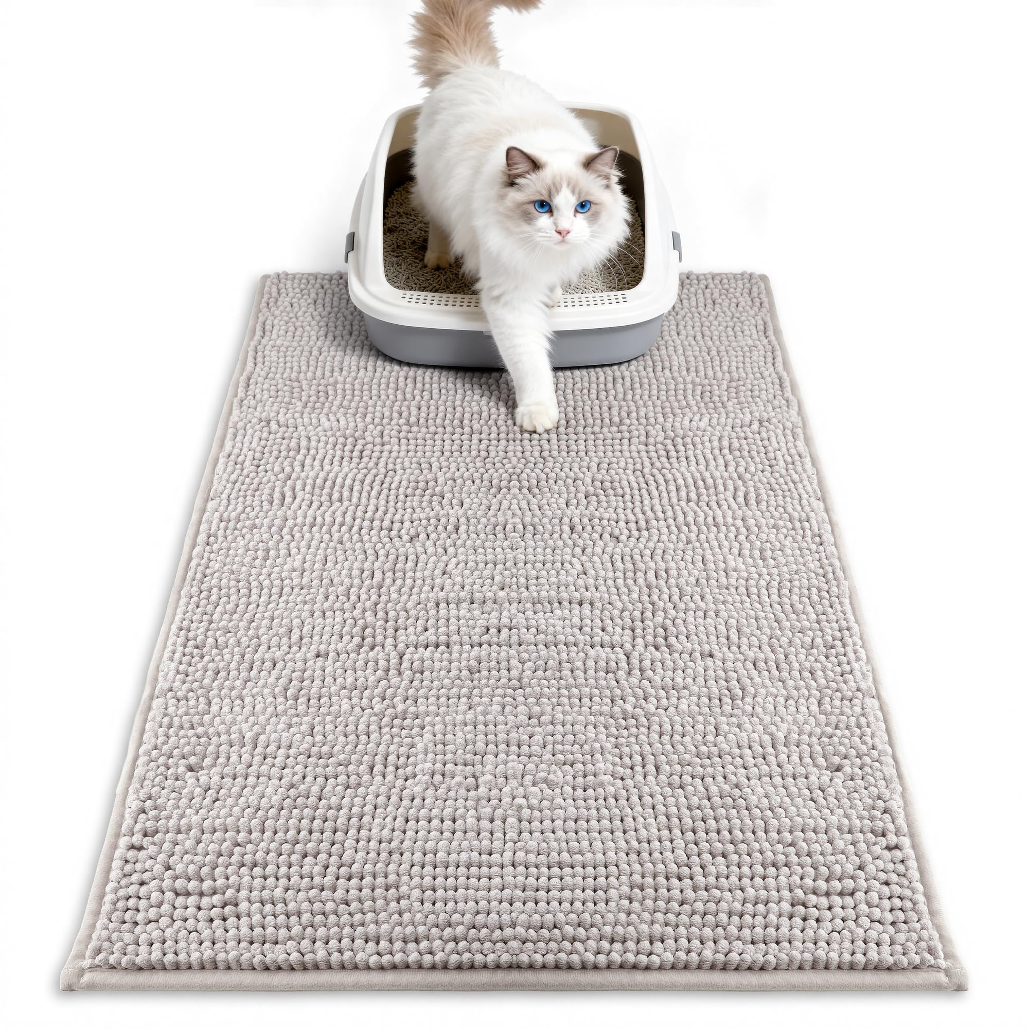 Pieviev Chenille Cat Litter Mat under-litter-box traps litter for a cleaner floor