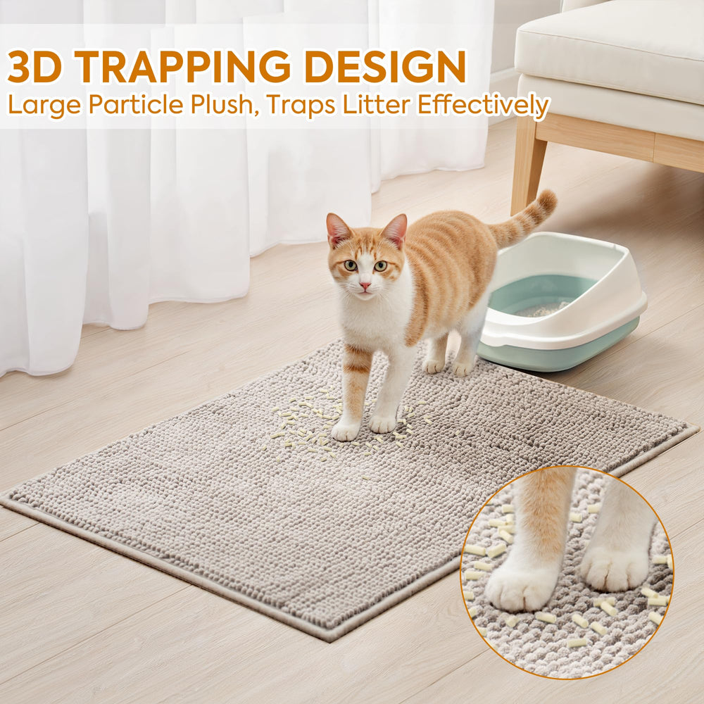 Pieviev Chenille Cat Litter Mat large coverage for multi-cat homes 48x36