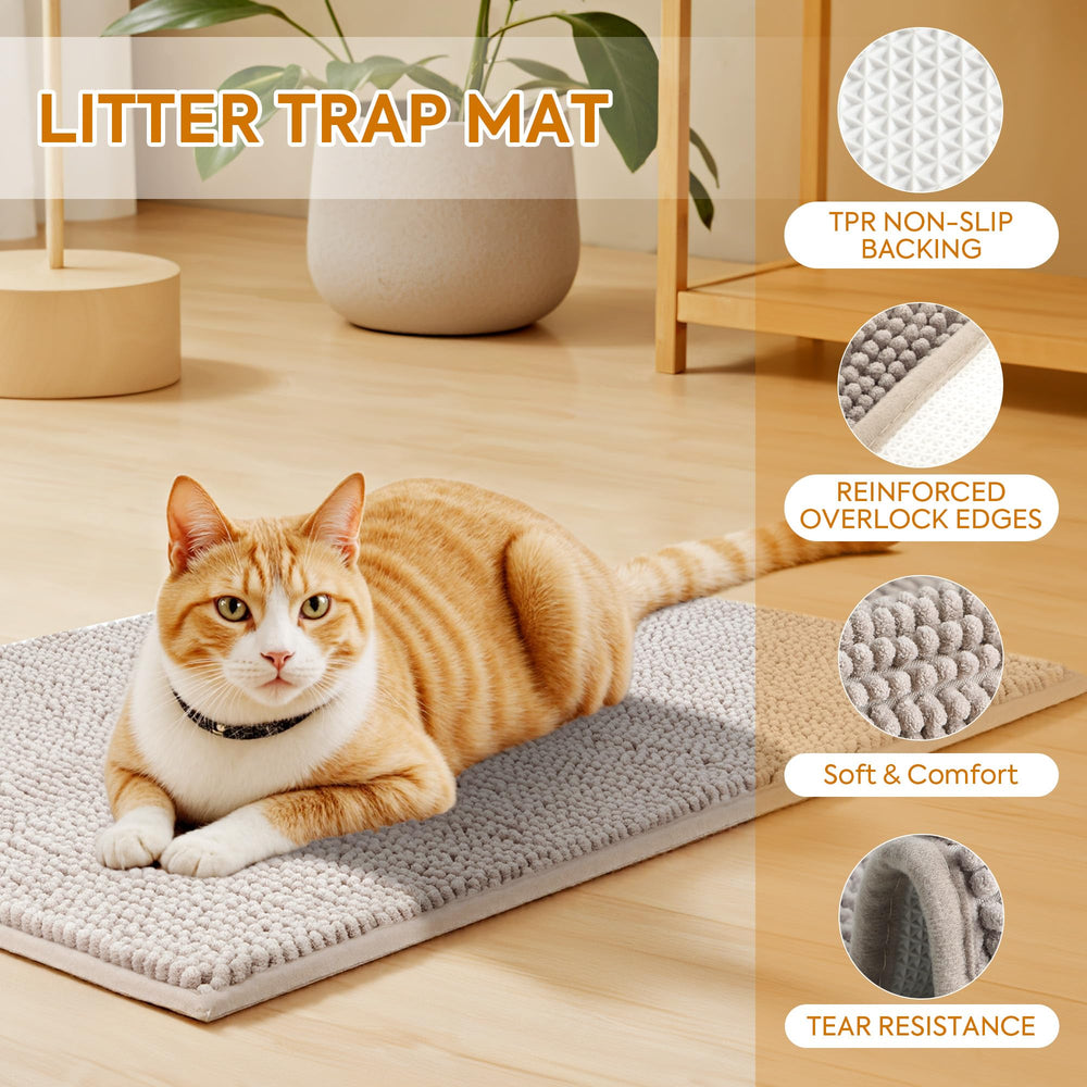 Pieviev Chenille Cat Litter Mat non-slip backing on floor
