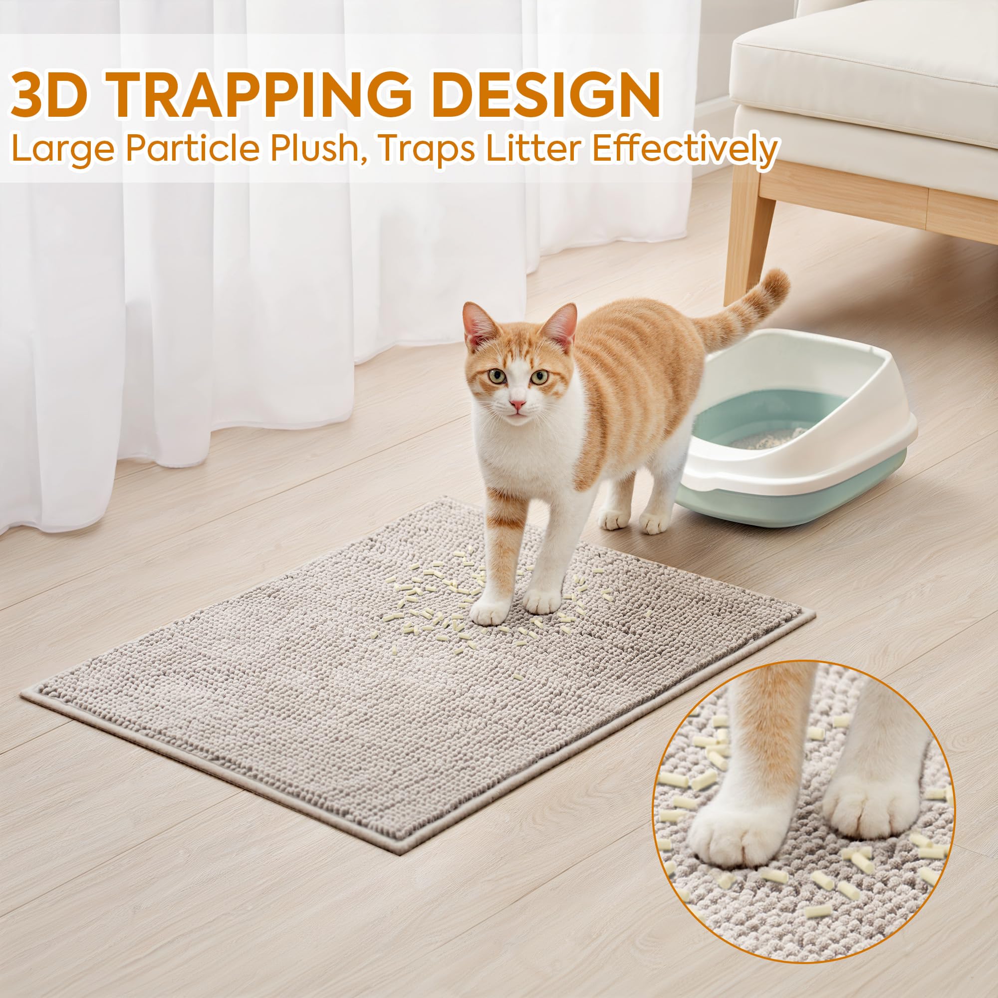 Pieviev Chenille Cat Litter Mat soft-plush fabric provides cozy comfort for pets