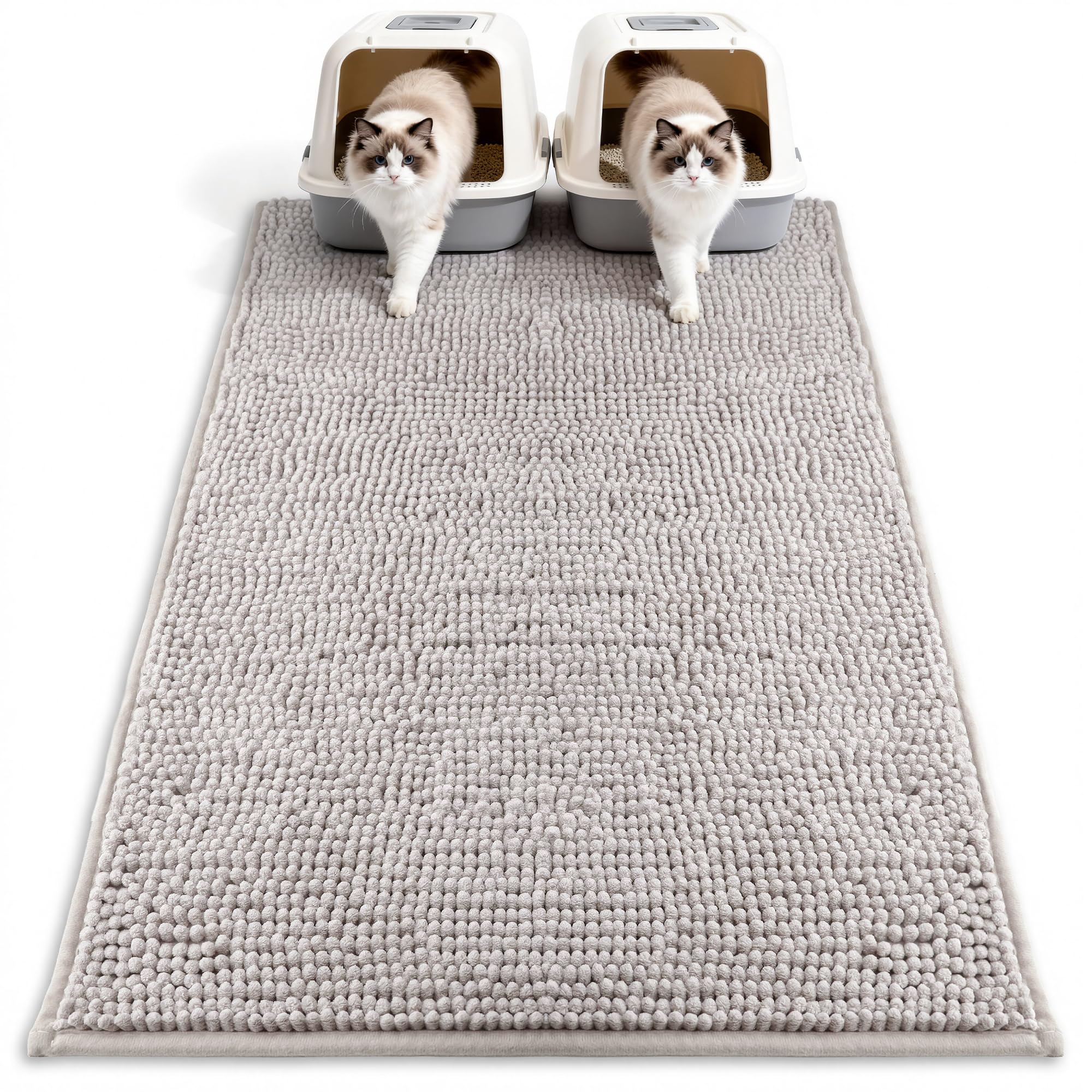 Pieviev Chenille Cat Litter Mat under-box deep fibers trap litter