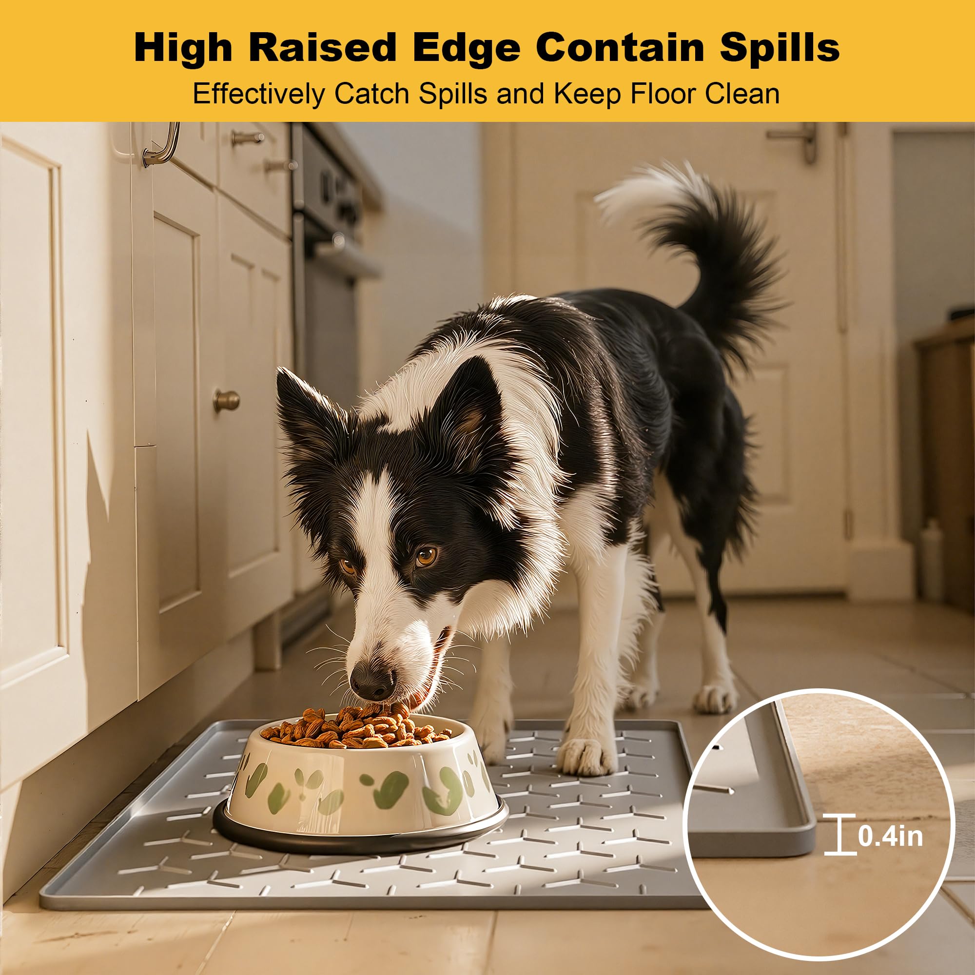 Pieviev food mat non-slip bottom keeps bowls stable during lively meals