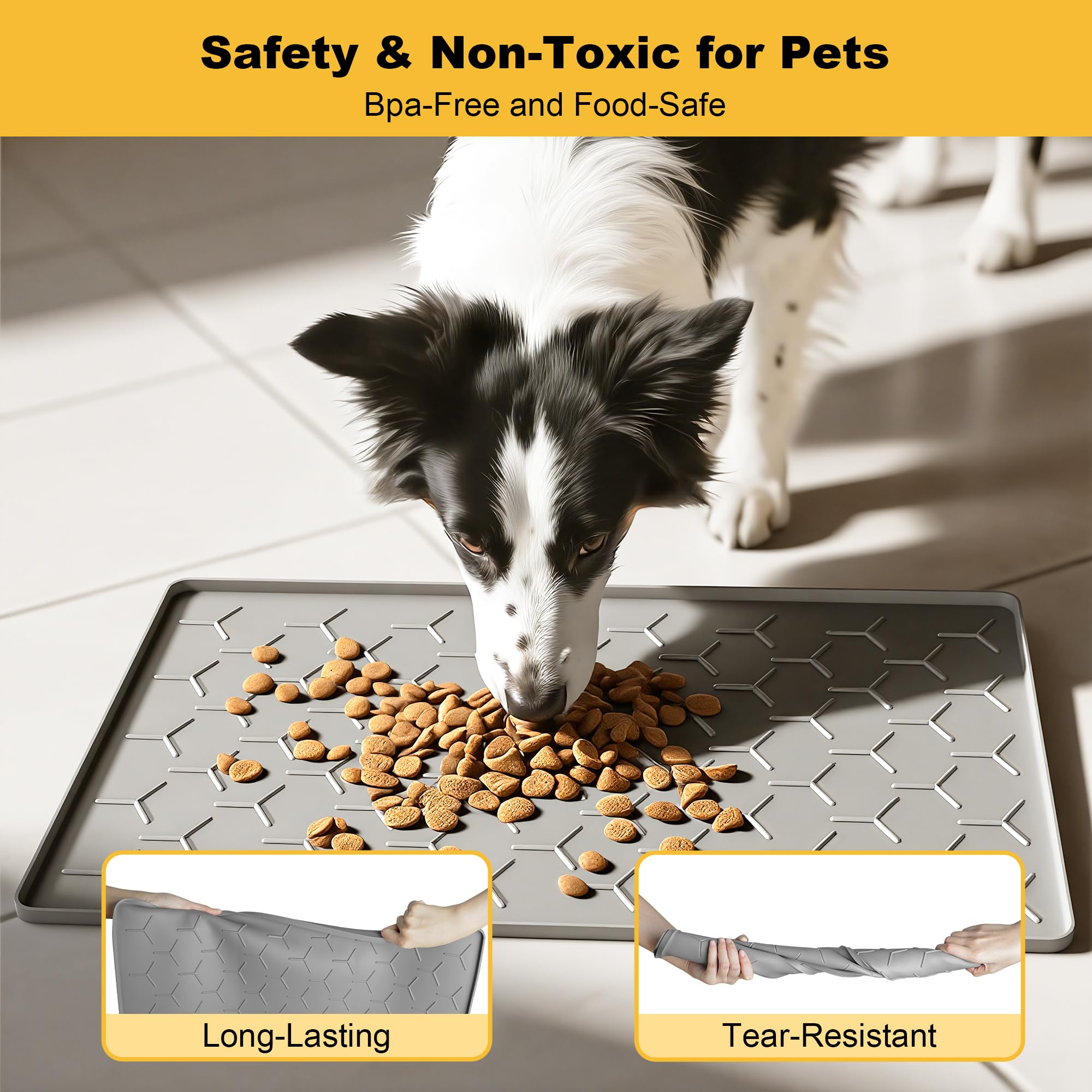 Pieviev waterproof silicone mat protects floors from water splashes during feeding