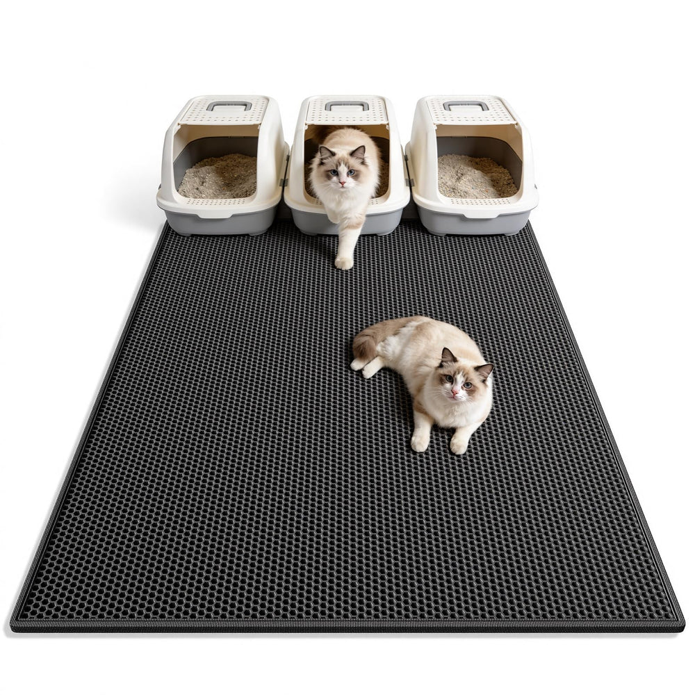 Pieviev double-layer honeycomb litter mat catches stray litter and keeps floors clean.