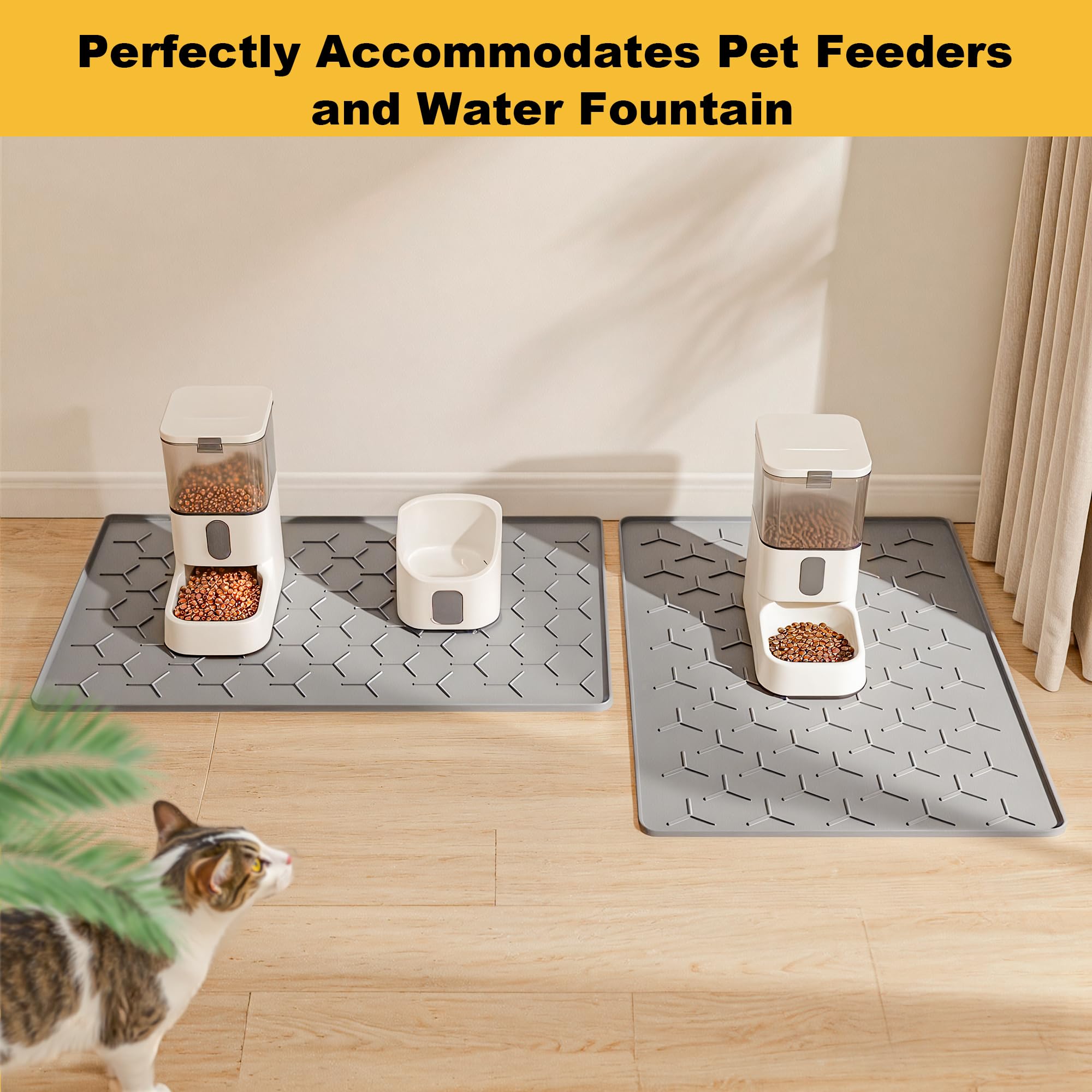 Pieviev elevated-feeder compatible mat creates neat, organized dining setups