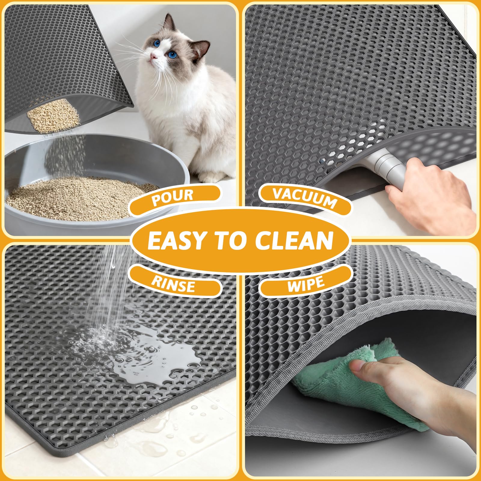 Pieviev soft EVA surface comforts paws while catching stray litter.