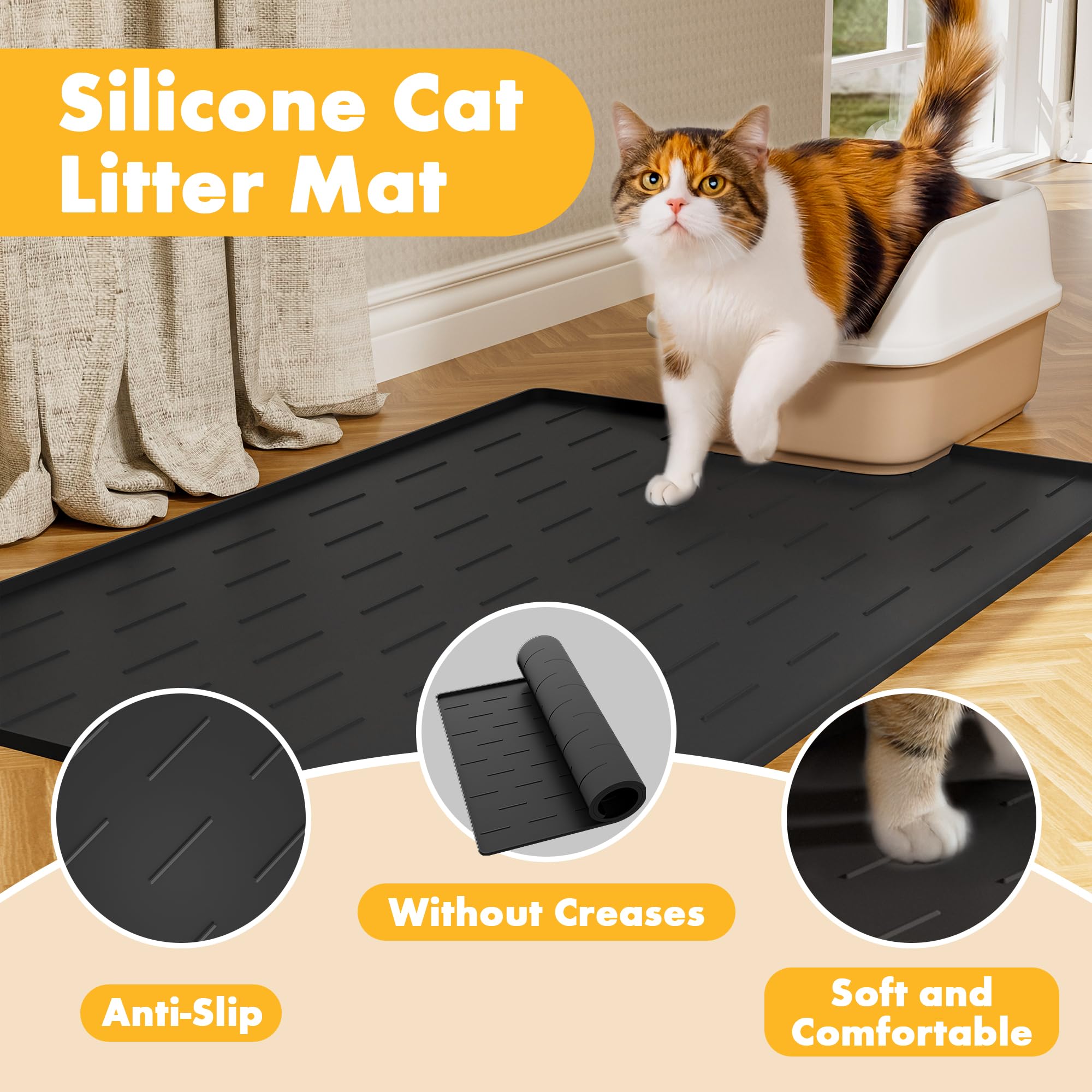 Non-slip backing keeps the Pieviev litter mat stable during use