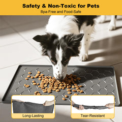 Pieviev non-slip pet feeding mat helps bowls stay in place.