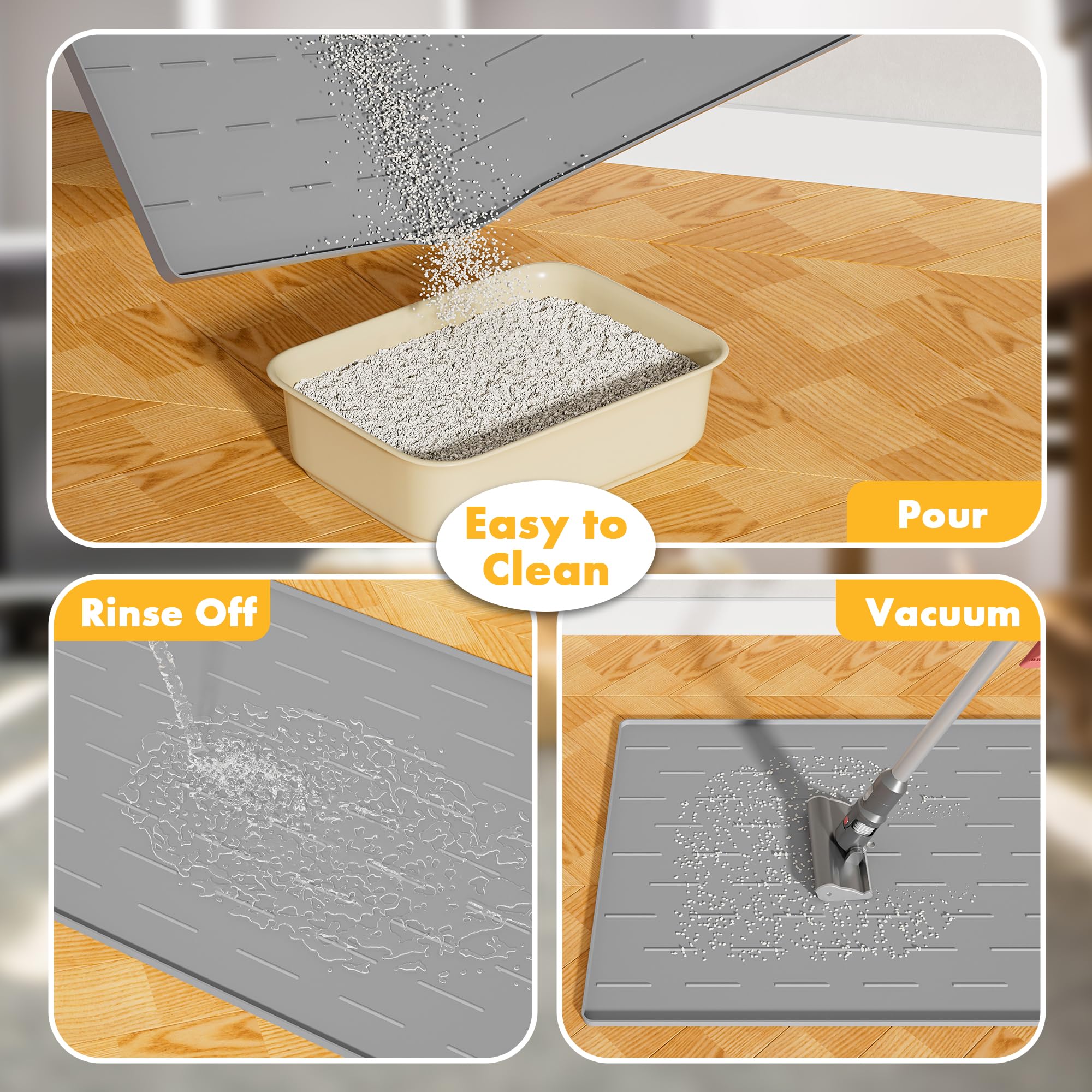 Pieviev edge-raised mat prevents spills with a 0.6 inch rim.