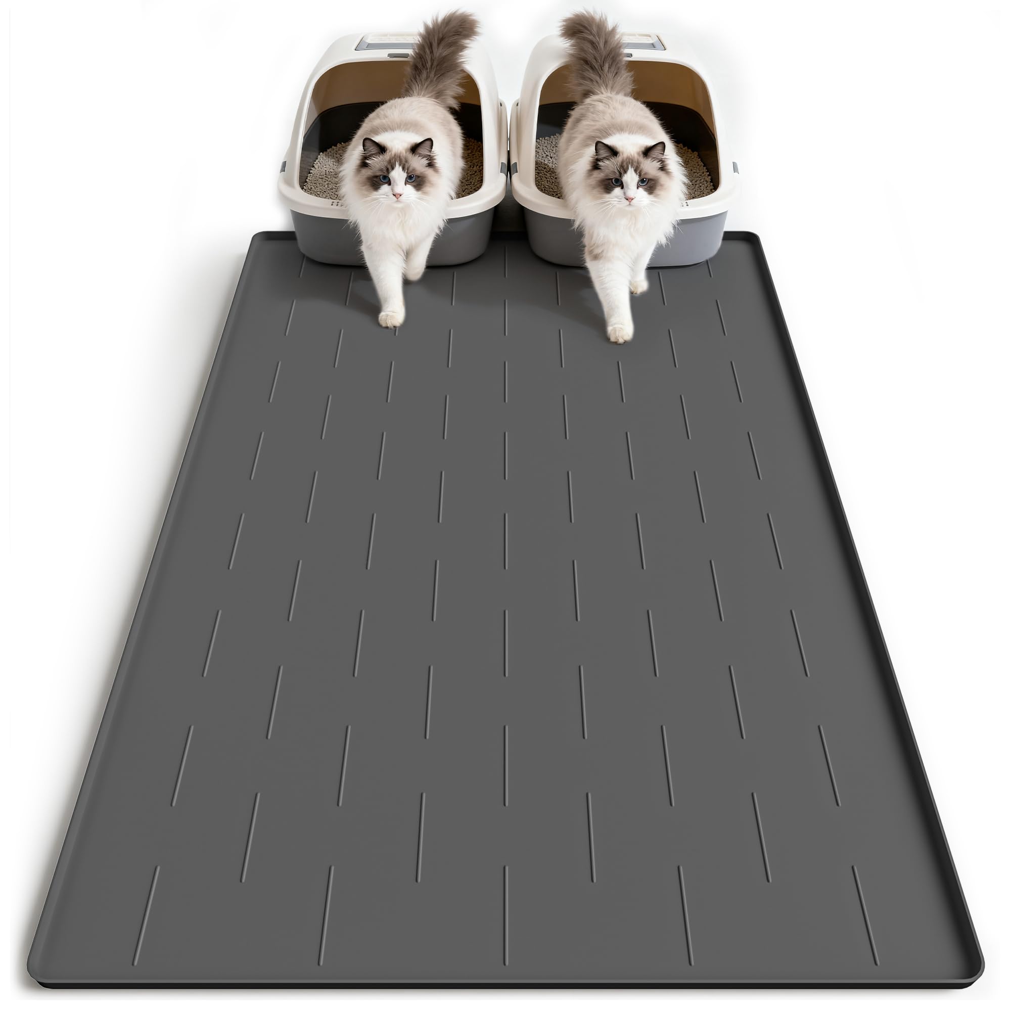 Pieviev silicone cat litter mat 40x28 traps litter from paws to protect floors.