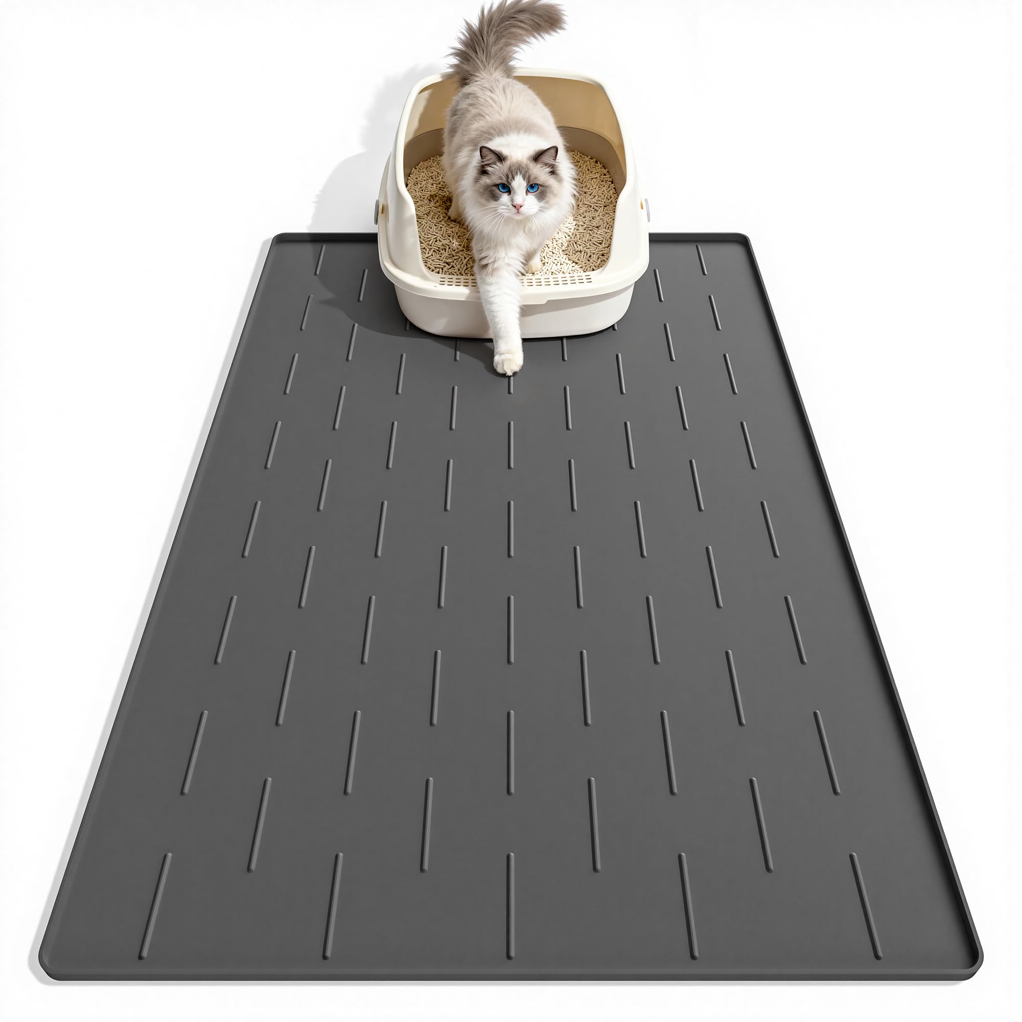 Pieviev silicone mat with raised pattern traps litter from paws