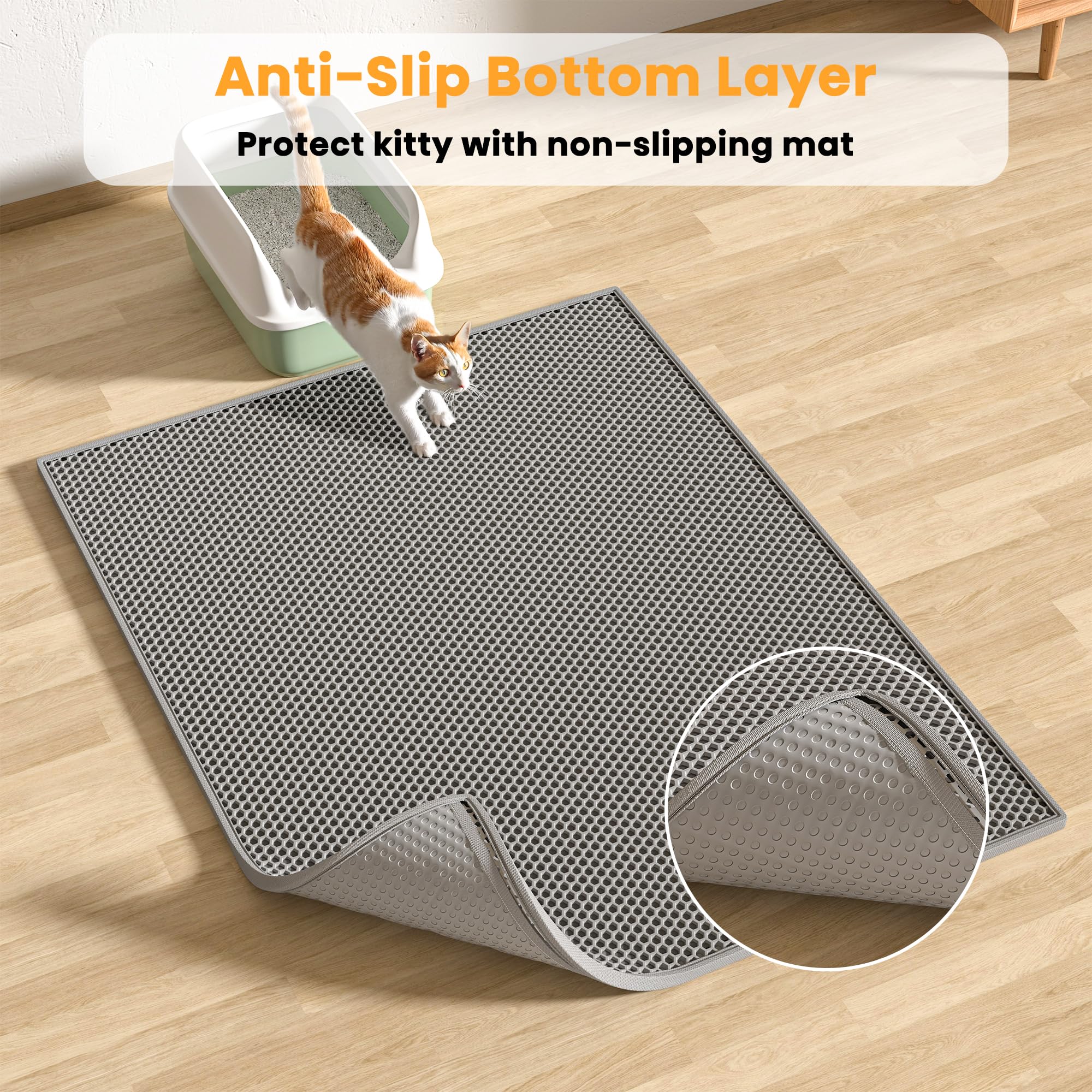 Pieviev soft-on-paws mat comforts cats while trapping litter.