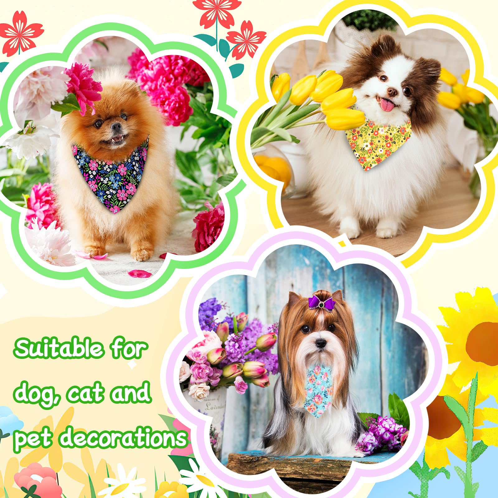 Piklodo multicolor flower bandana pack 02 ideal as quick pet fashion upgrade.
