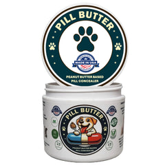 Pill Butter jar close-up showing creamy texture that masks pills for easier dosing.