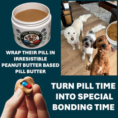 Pill Butter dog enjoying the pill-time treat with wrapped medication.