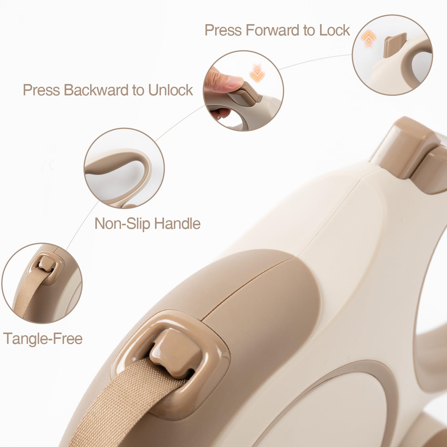 PINA leash with one-touch lock brake for quick stopping during training