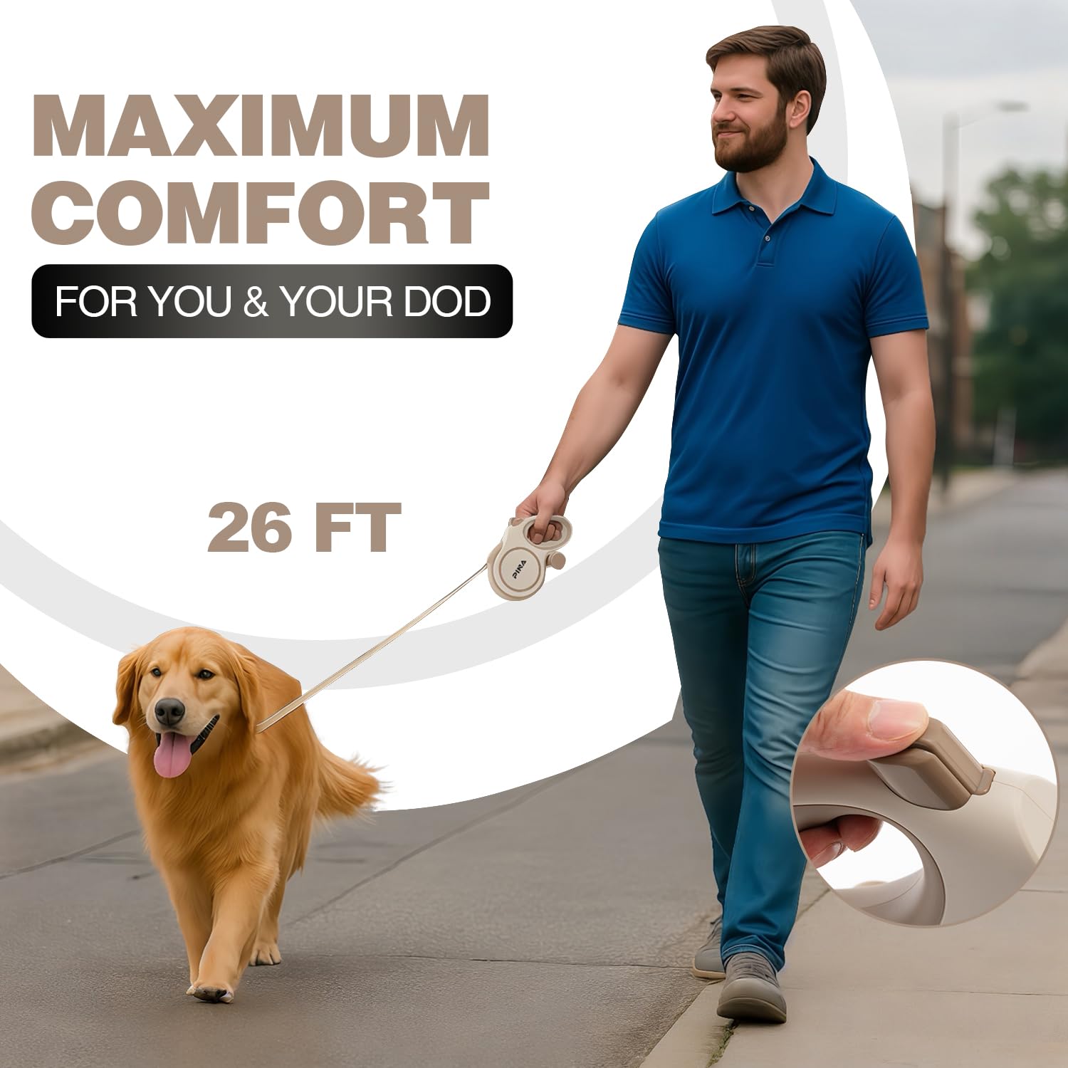 PINA leash with tangle-free nylon cord ideal for smooth walks