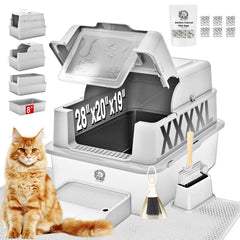 PINENEST XXXXL stainless steel litter box with lid for private use