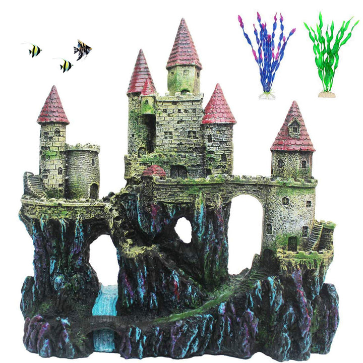 PINVNBY aquarium resin castle decor offers shelter and vibrant color for your tank.