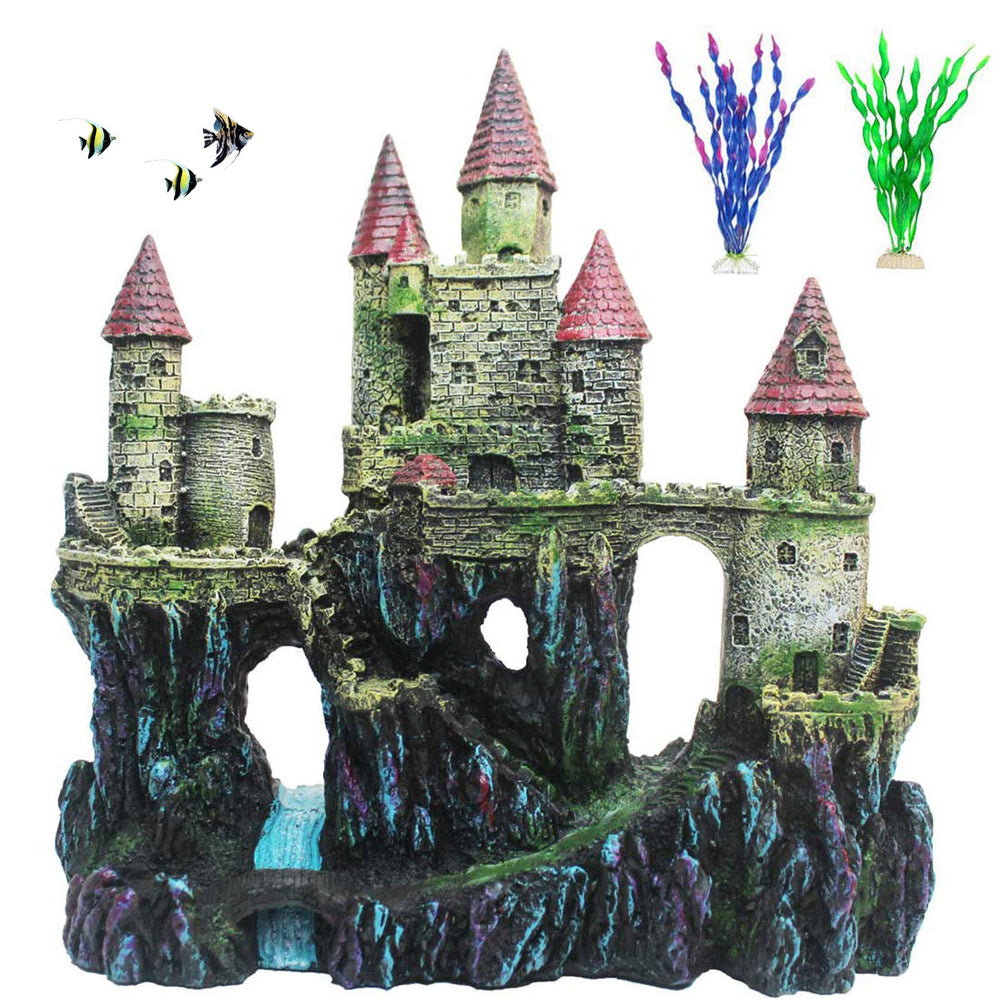 PINVNBY aquarium resin castle decor offers shelter and vibrant color for your tank.