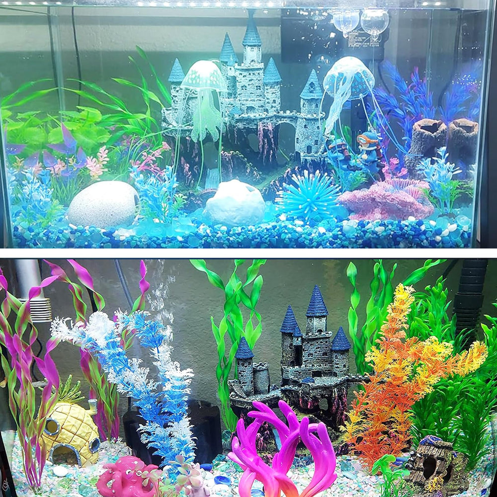 PINVNBY aquarium resin castle driftwood texture conveys natural look in tanks.