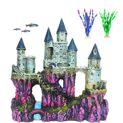 PINVNBY aquarium resin castle front view shows vibrant purple color for a dramatic underwater scene.