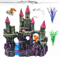 PINVNBY aquarium resin castle front view highlights vibrant color and safe tank decor.