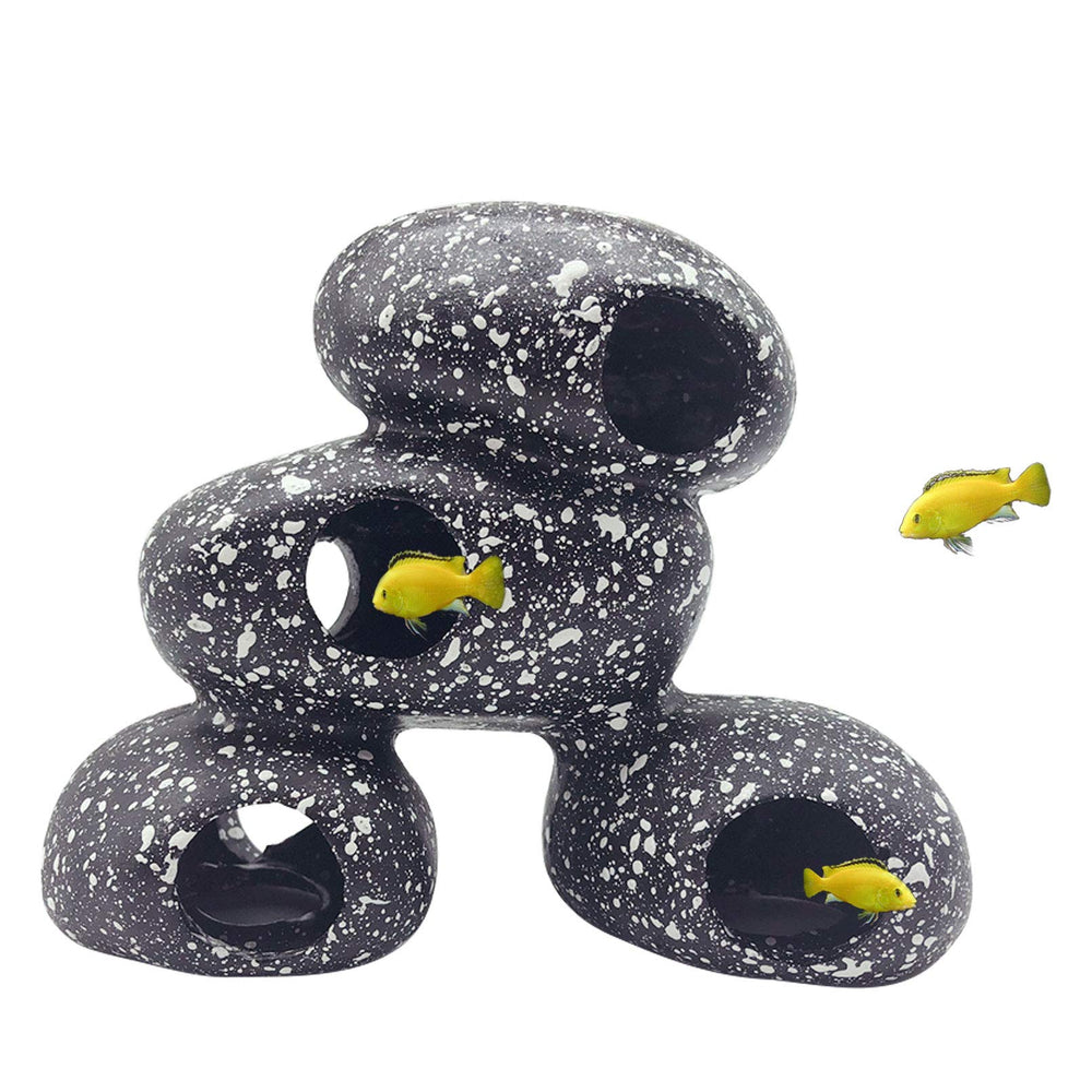PINVNBY aquarium stone hideaway decor provides natural shelter for small fish.