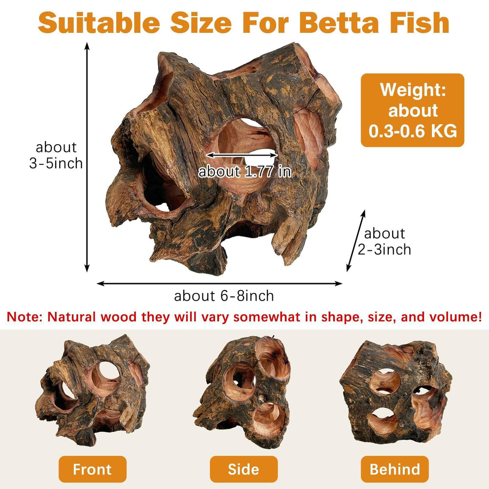 PINVNBY Betta Cave wood grain detail highlights natural texture for realistic habitat.
