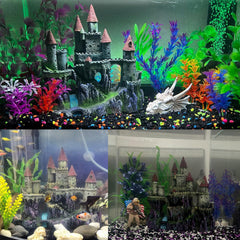 PINVNBY driftwood castle aquarium ornament adds natural drama and hiding spots.
