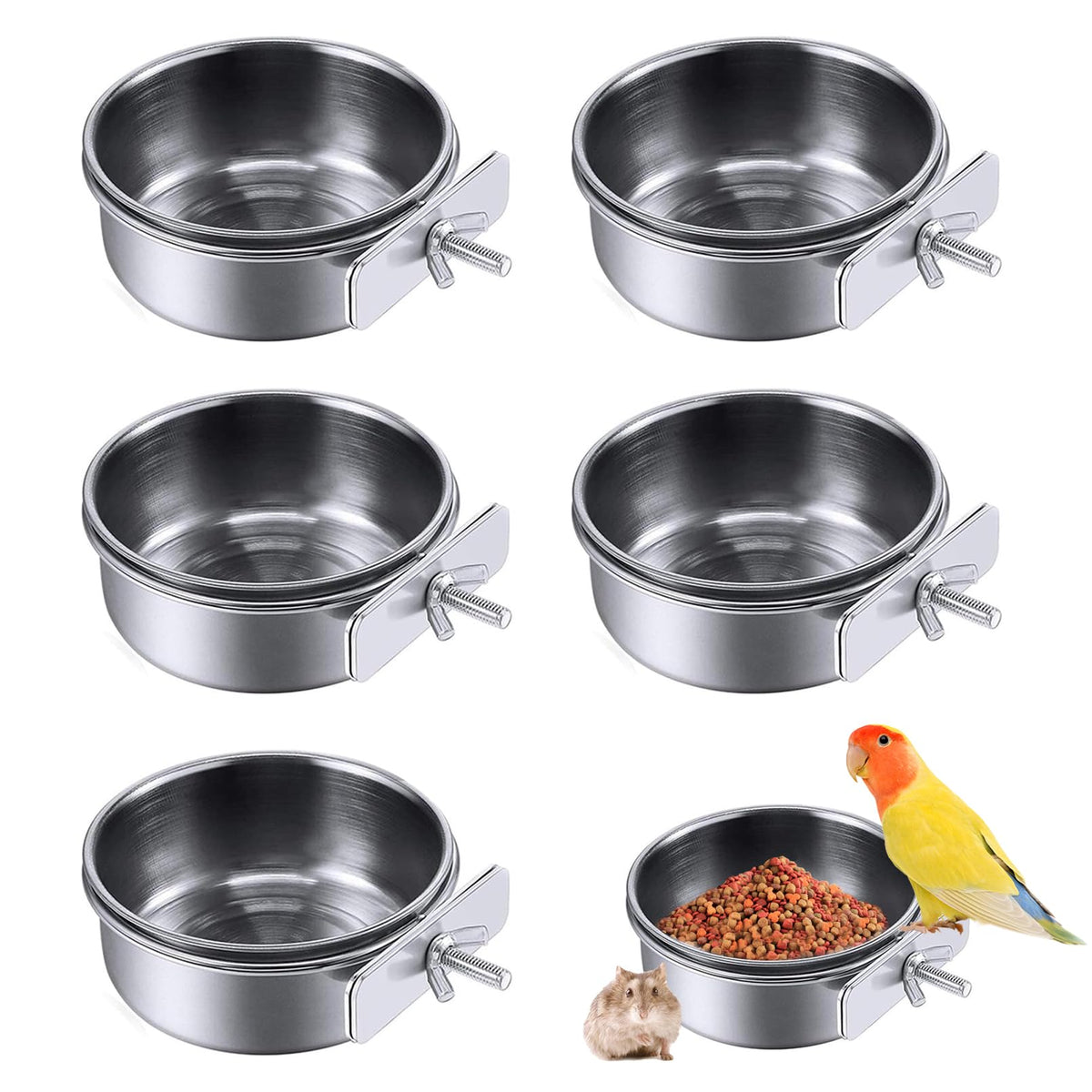 PINVNBY parrot feeding cups in cage prevent tipping and keep meals tidy.