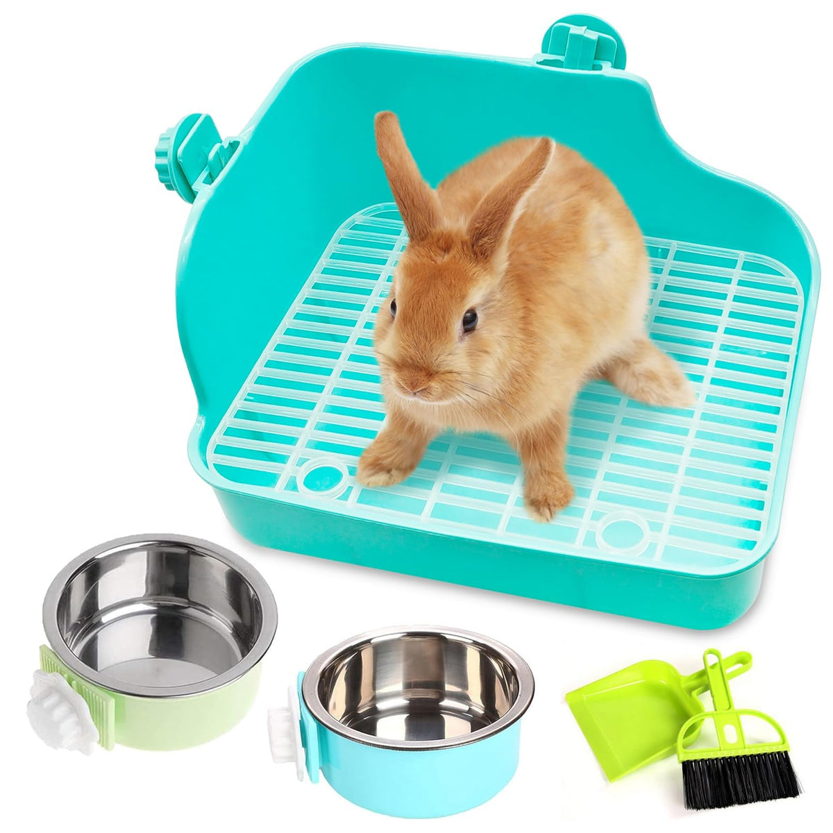 PINVNBY rabbit litter box with corner tray for efficient cage organization