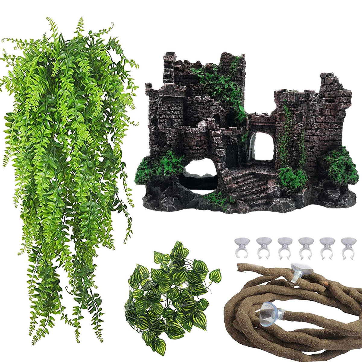 PINVNBY reptile resin castle decoration front view for secure hideouts