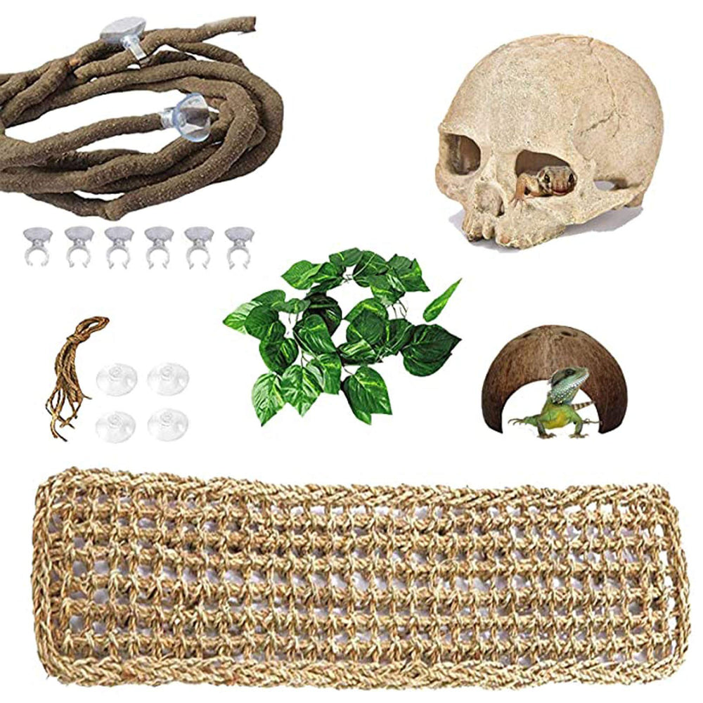 PINVNBY resin human skull for reptile enclosures with natural hiding caves