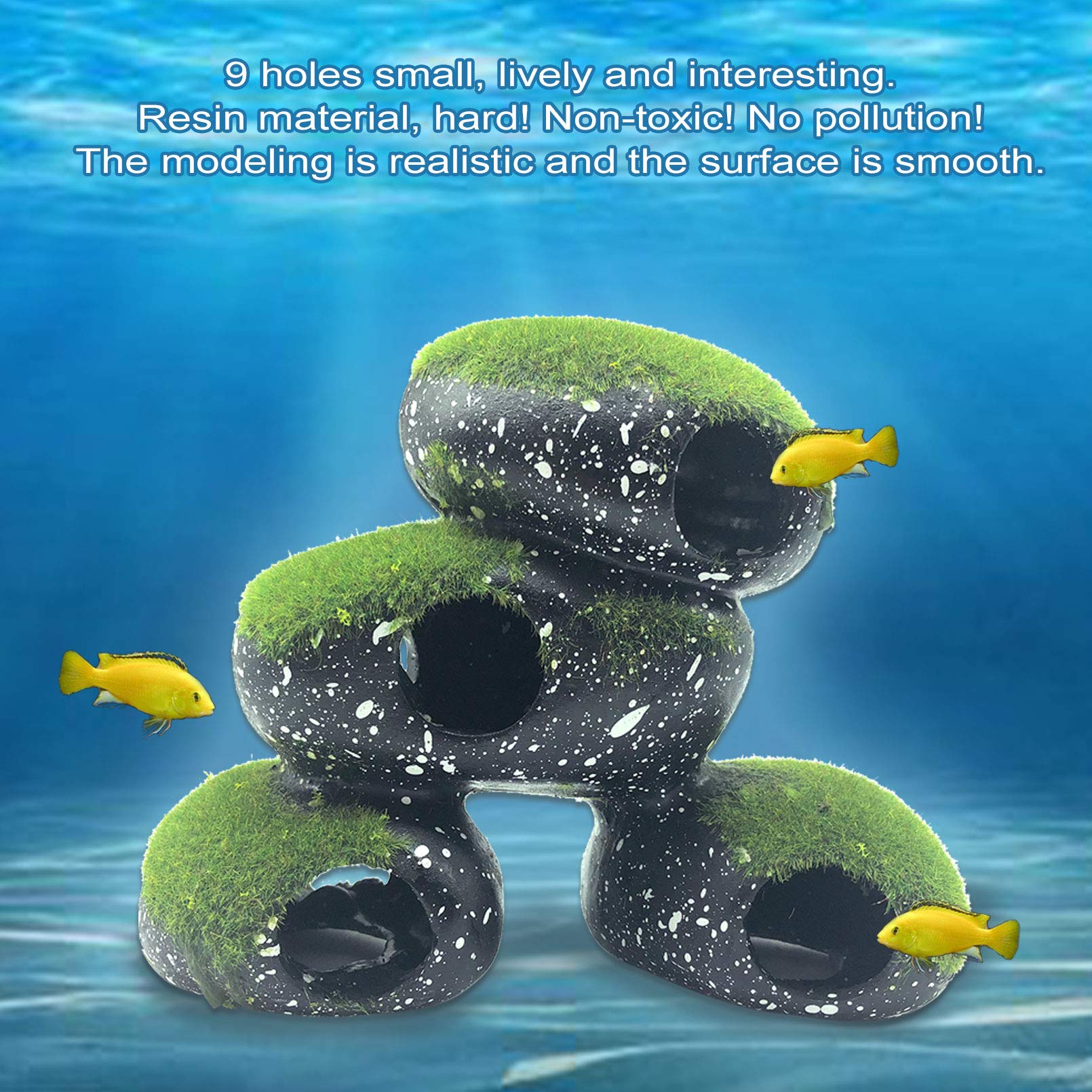 PINVNBY Stone Aquarium Hideaway moss detail adds natural color and visual appeal for lively aquariums.