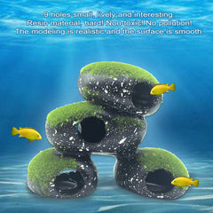 PINVNBY Stone Aquarium Hideaway moss detail adds natural color and visual appeal for lively aquariums.