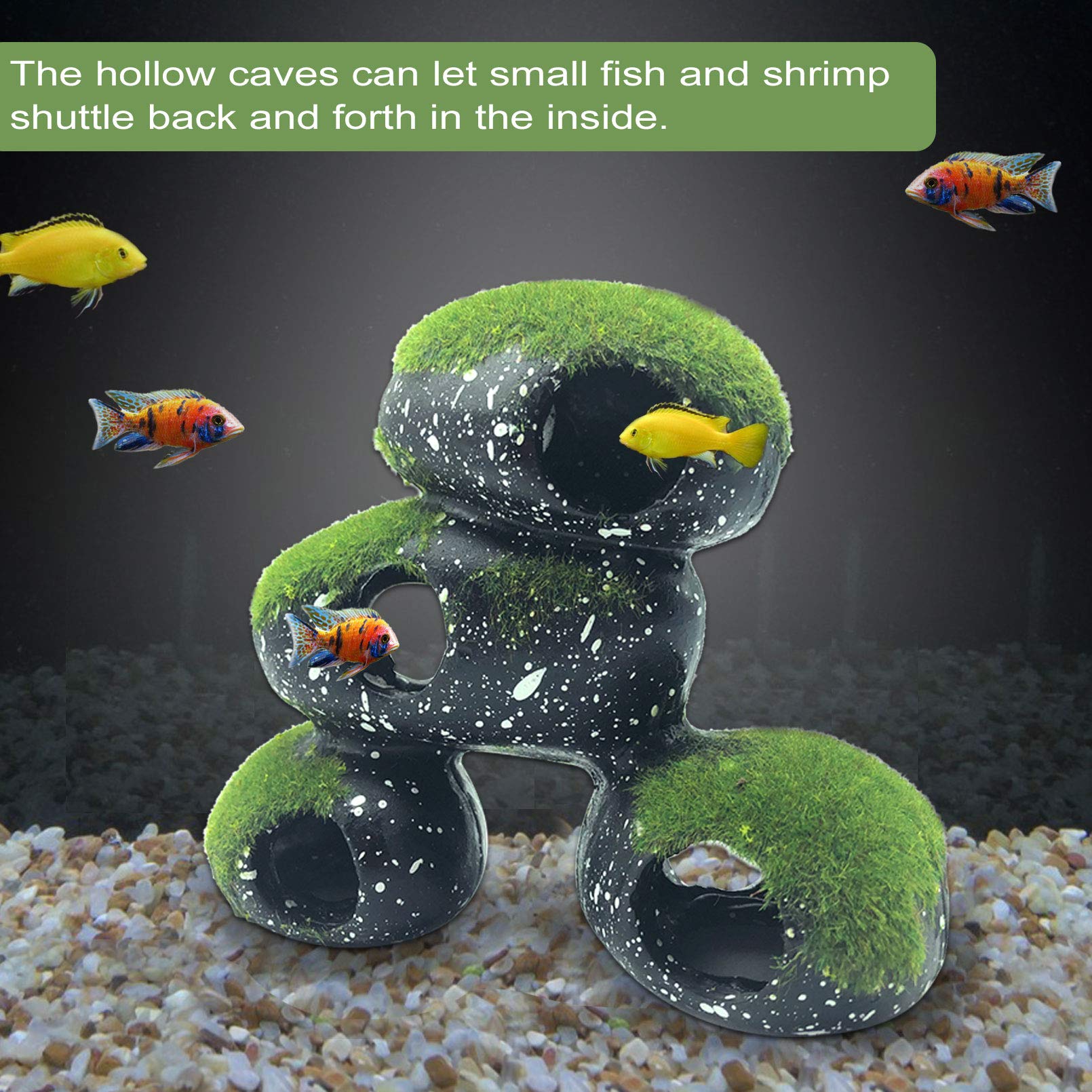 PINVNBY Stone Aquarium Hideaway texture closeup highlights the realistic rocky surface.