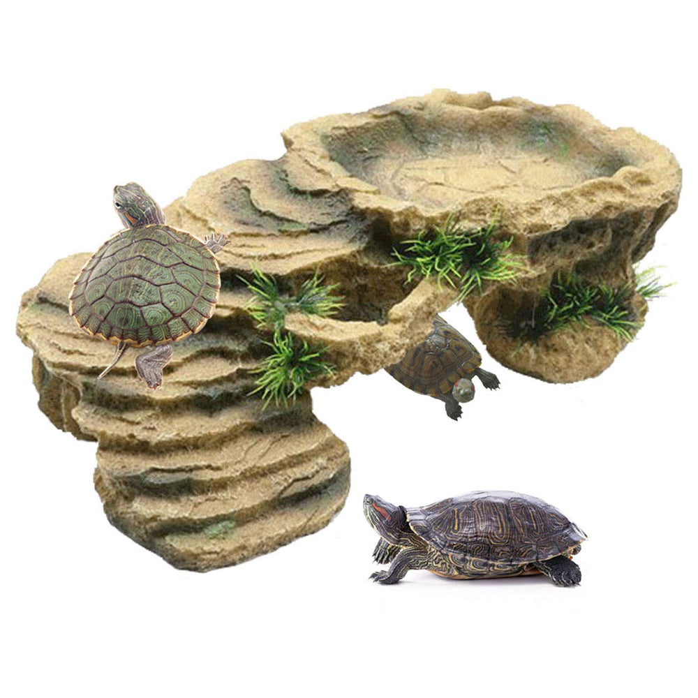 PINVNBY Turtle Basking Platform front view showing natural rock texture for easy climbing