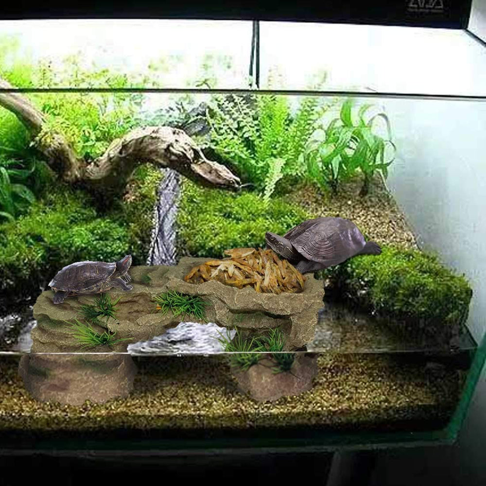 PINVNBY Turtle Basking Platform in reptile habitat offering hiding and basking space