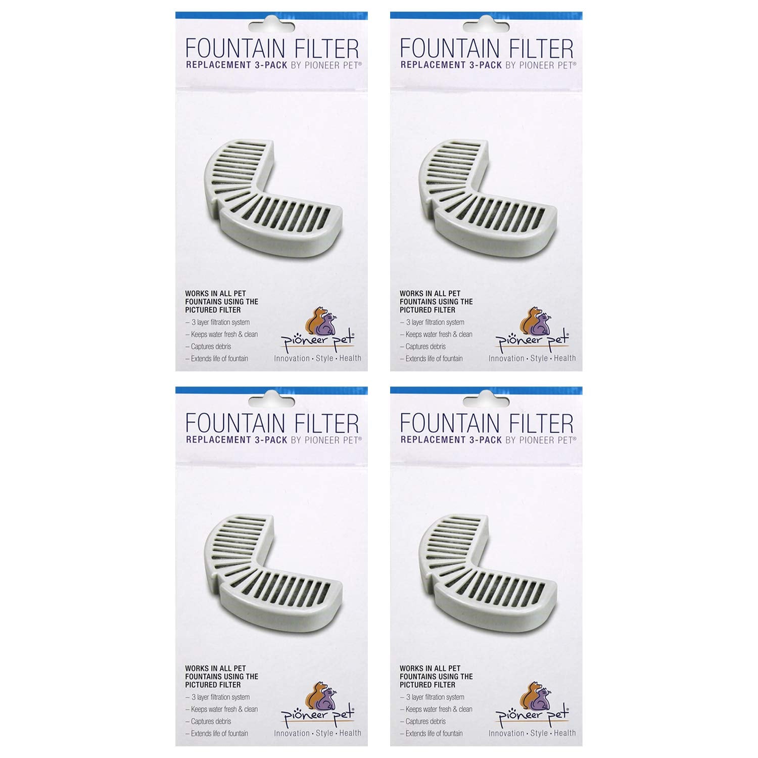 Pioneer Pet replacement filters for ceramic fountains improve water clarity and freshness.