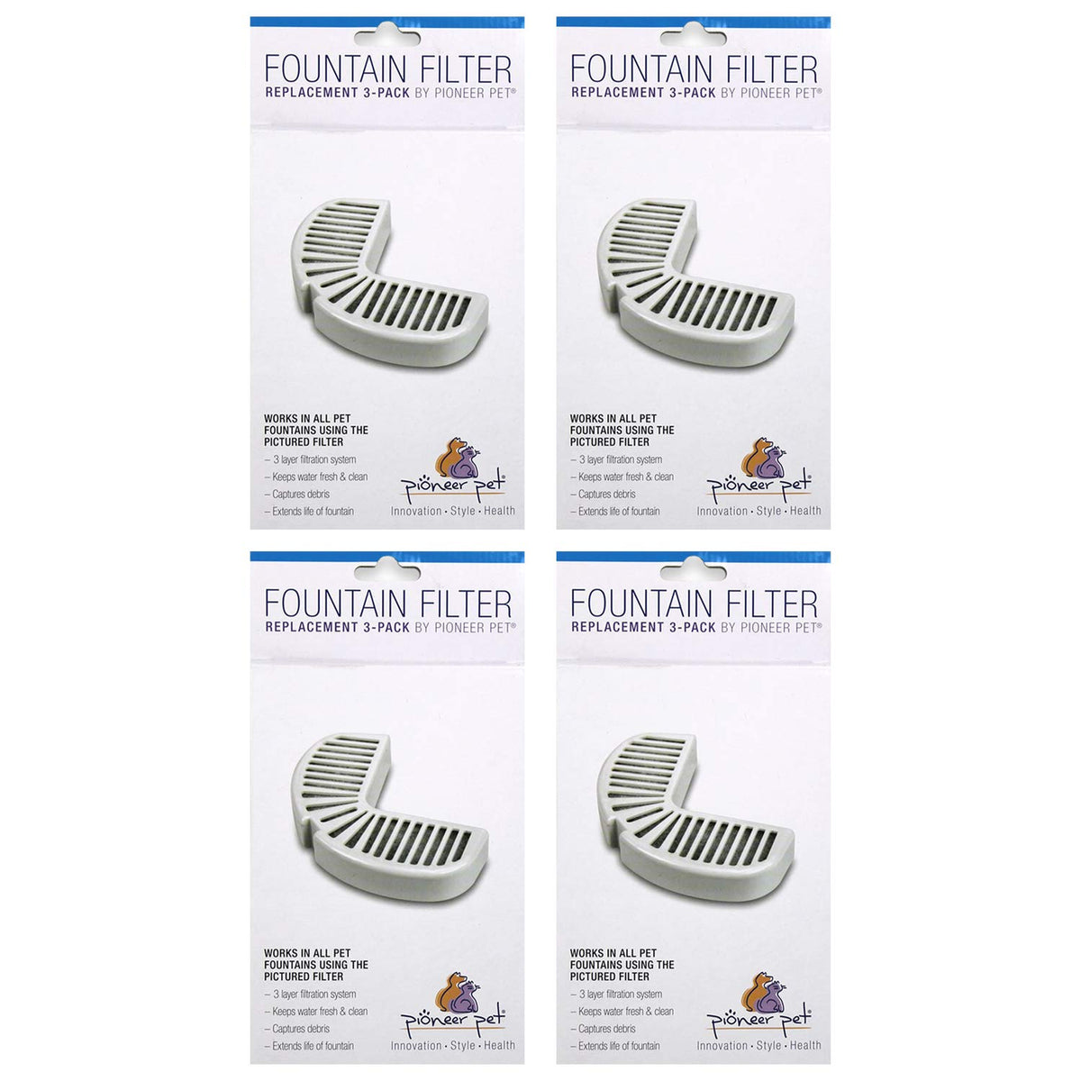Pioneer Pet replacement filters for ceramic fountains improve water clarity and freshness.