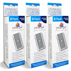 Pioneer Pet three-pack T-shaped filter close-up capturing debris for cleaner water