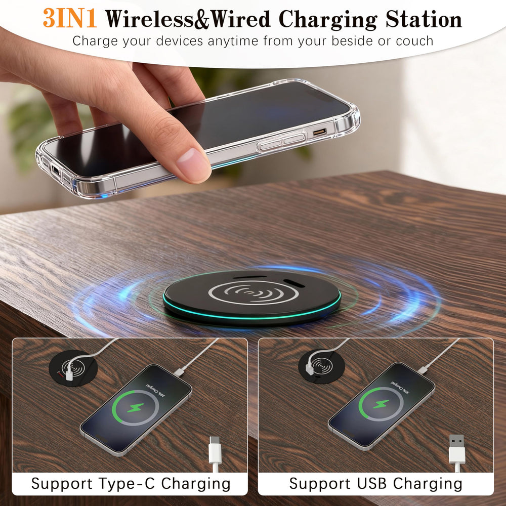 Piskyet end table with integrated tray for easy setup.