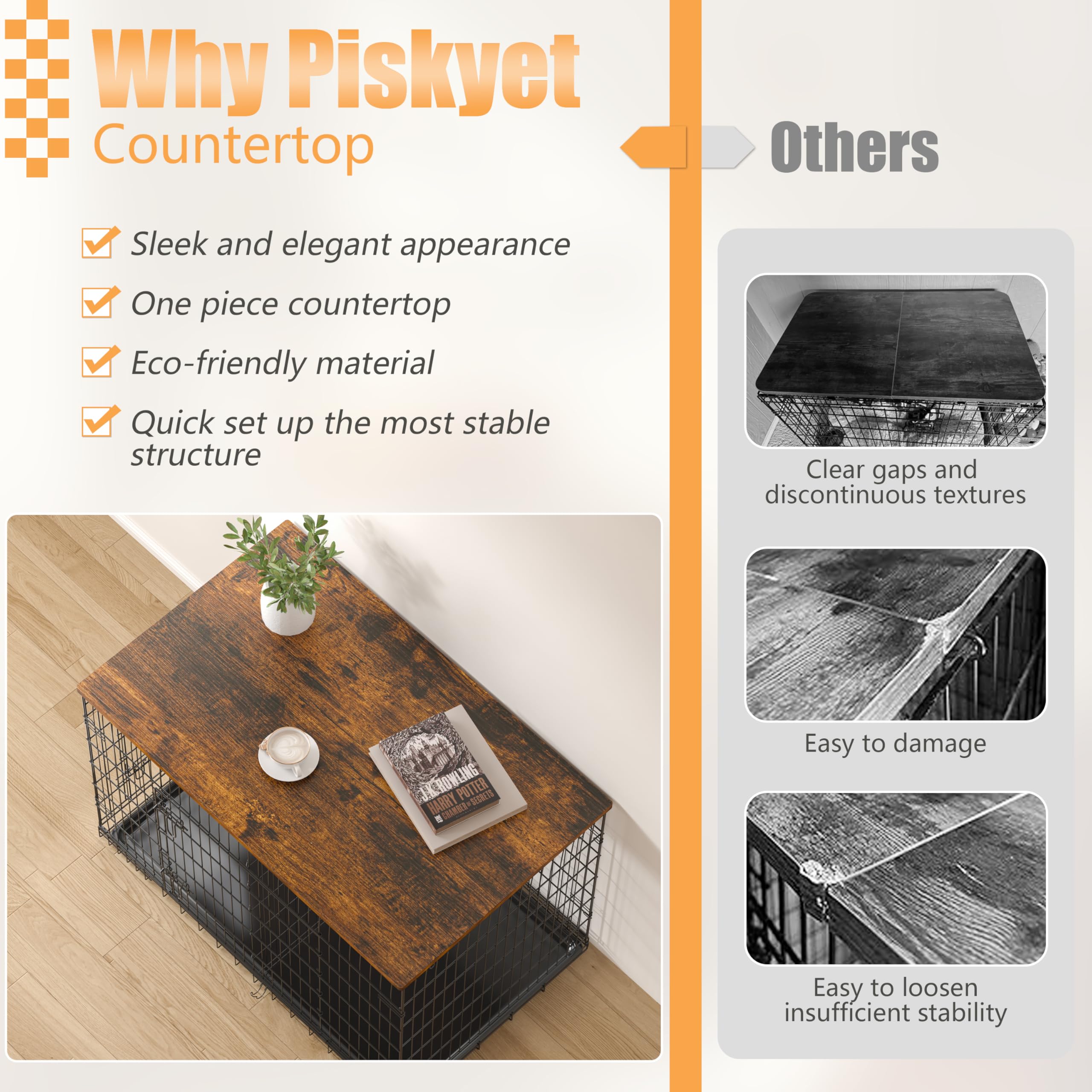 Piskyet 24-inch topper in rustic brown complements small crates with easy setup.