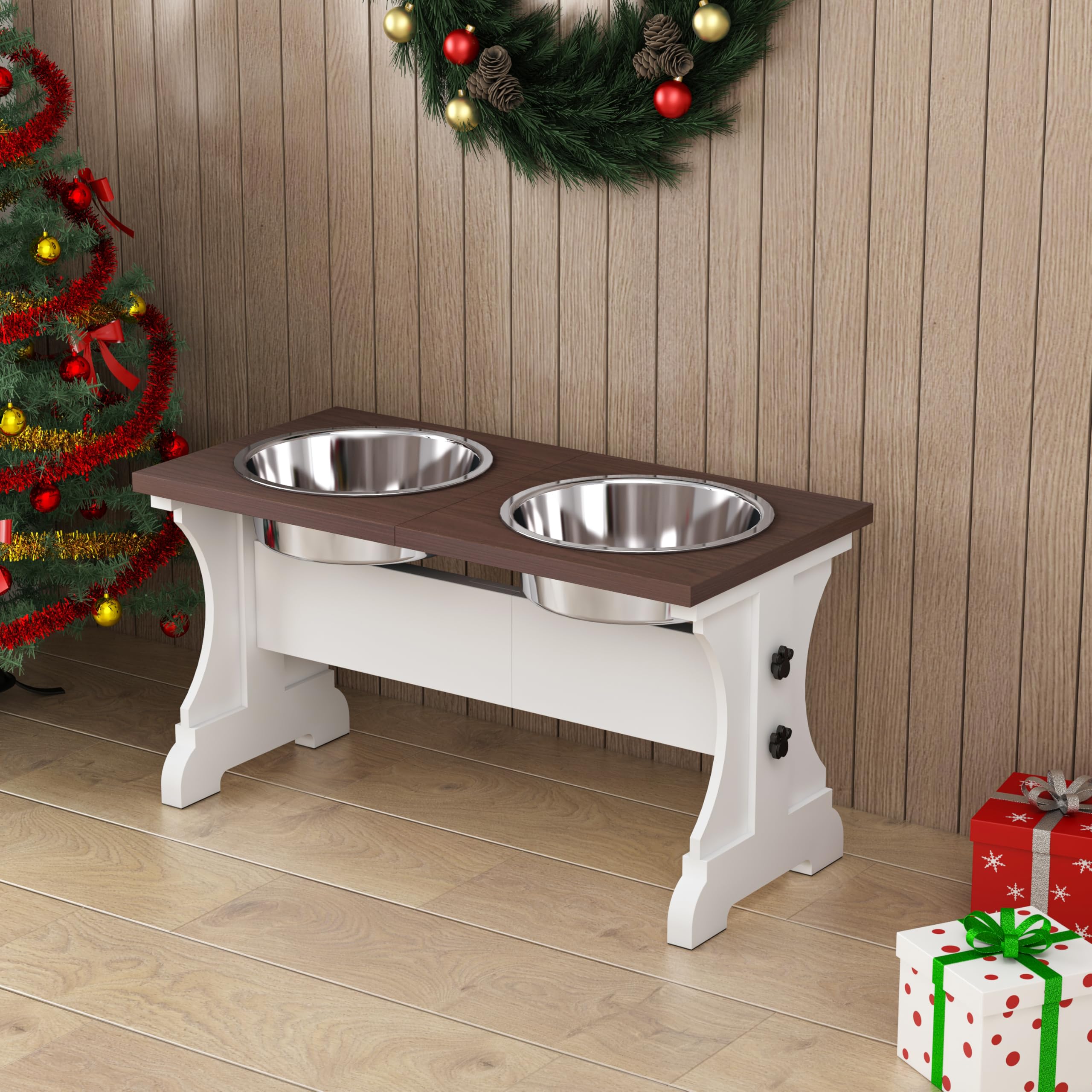 Piskyet elevated dog bowls stand with dual bowls for easy feeding
