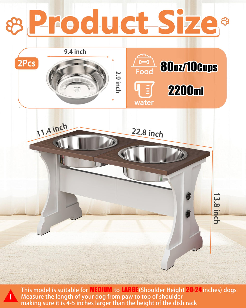 Piskyet farmhouse style dog bowls on a stand with two bowls for stylish meals